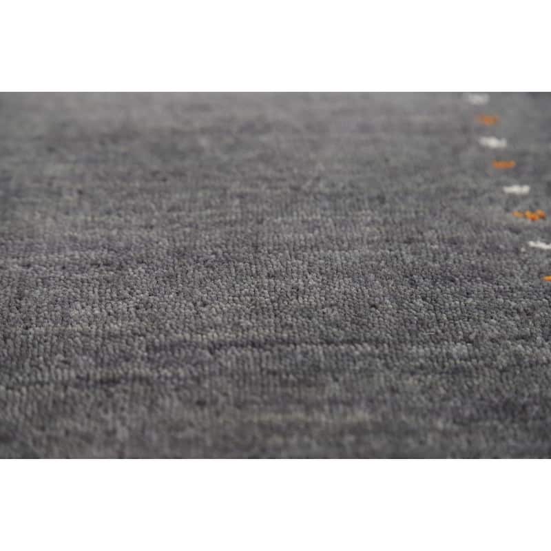 Gray Gabbeh Oriental Rug Handmade Wool Carpet - 4'0" x 5'9"