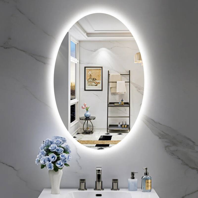 UL Certified Frameless Anti-Fog 3 Colors Dimmable LED Backlit Wall Bathroom Vanity Mirror - 36" x 24" - Oval