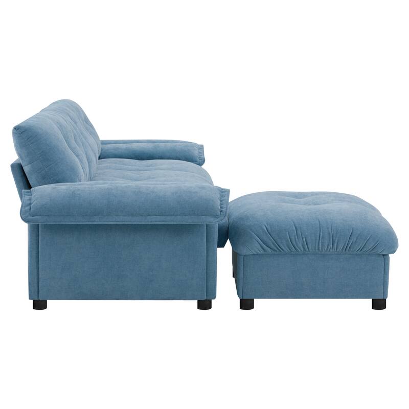 Chenille Tufted L-Shape Sectional Sofa with Storage Ottoman, Pockets and All-in-one Armrest with Dual-Port Charging, Cup Holder