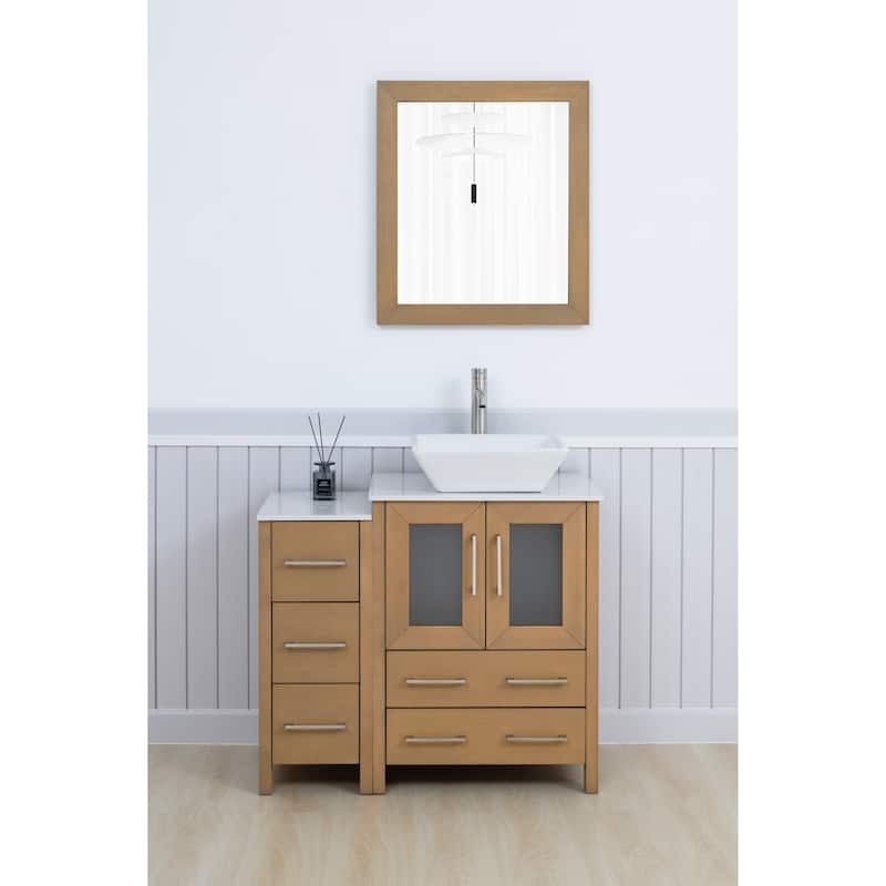 Vanity Art 36" Single Sink Bathroom Vanity Set with Engineered Marble Top and Free Mirror - 36 W X 18.5 D X 31.1 H
