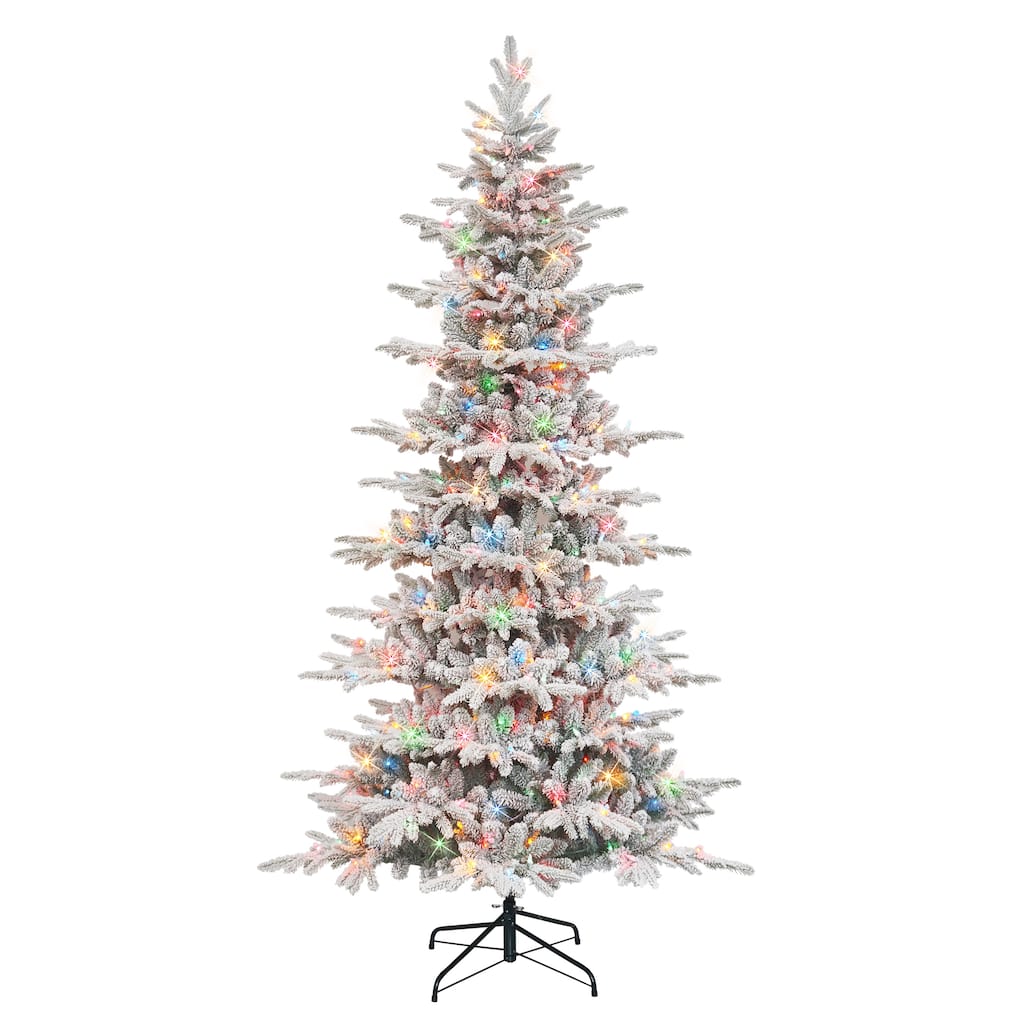 Puleo International 7.5 ft. Pre-Lit Slim Flocked Artificial Utah Fir Tree