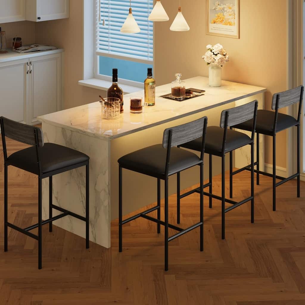 Bar Stools Set of 4, Kitchen Bar Stools with Footrest