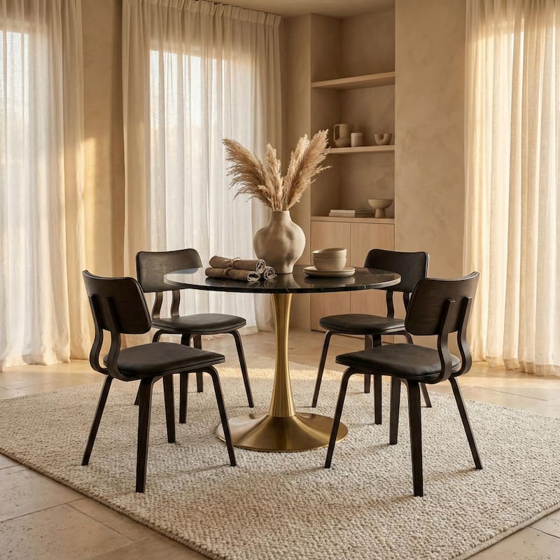 Bristol 31-inch Round Dining Table, Gold Pedestal Base Kitchen Table, Easy-Clean Scratch Resistant Surface, Floor Protectors