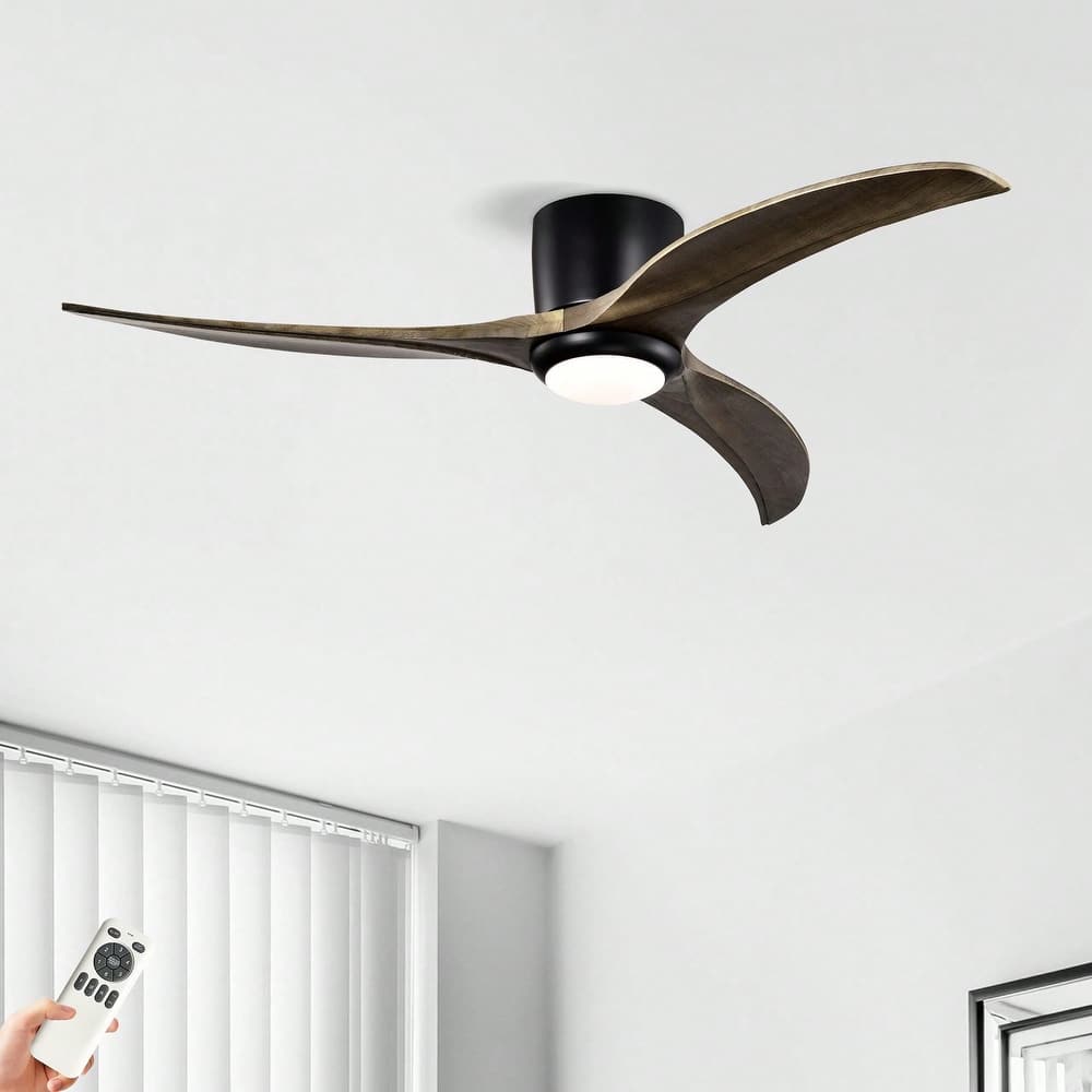 Cusp Barn 52" Flush Mount Wood Ceiling Fan With Light and Remote, Noiseless Reversible Motor 6 Speeds Ceiling Fan for Bedroom
