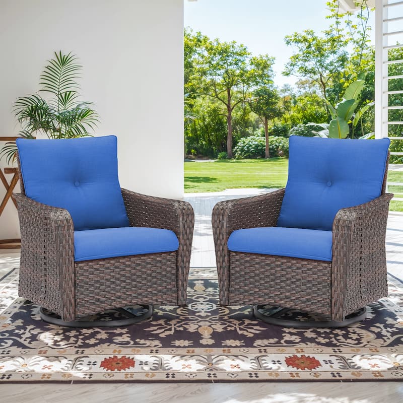 Patio Chair Wicker Swivel Rocker Outdoor Glider Chairs - Blue - Brown