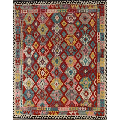 South Western Style Kilim Area Rug Hand-Woven Wool Carpet - 8'4" x 9'8"