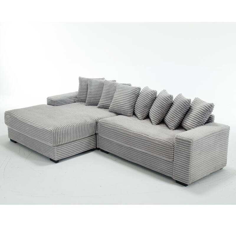 Oversized Two-Piece Couches, L Shaped Sofa, Corduroy, Right Chaise Daybed,with Armrests,Eight Throw Pillows,Corner Sofa