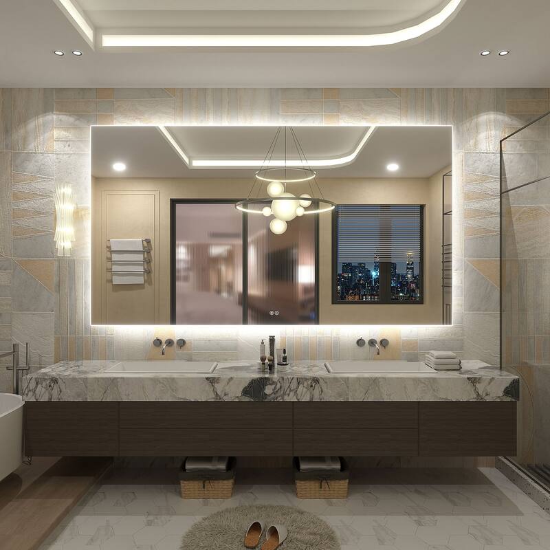Frameless Anti-Fog 3 Colors Dimmable LED Backlit Wall Bathroom Vanity Mirror