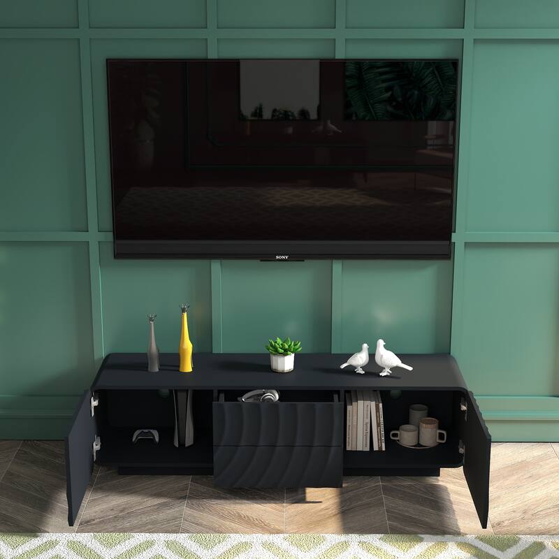 Rossetta Modern Unique Spiral Wave Smooth Rounded Corner Design TV Console Cabinet with Drawers, up to 58''