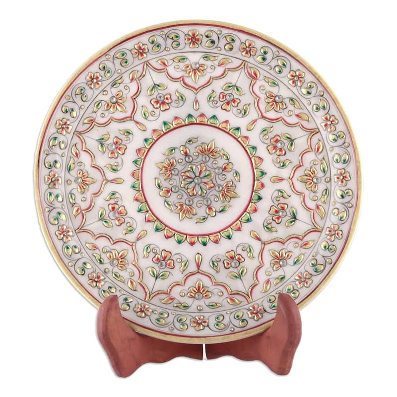 Novica Handmade Floral Firmament Marble Decorative Plate