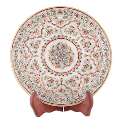 Novica Handmade Floral Firmament Marble Decorative Plate