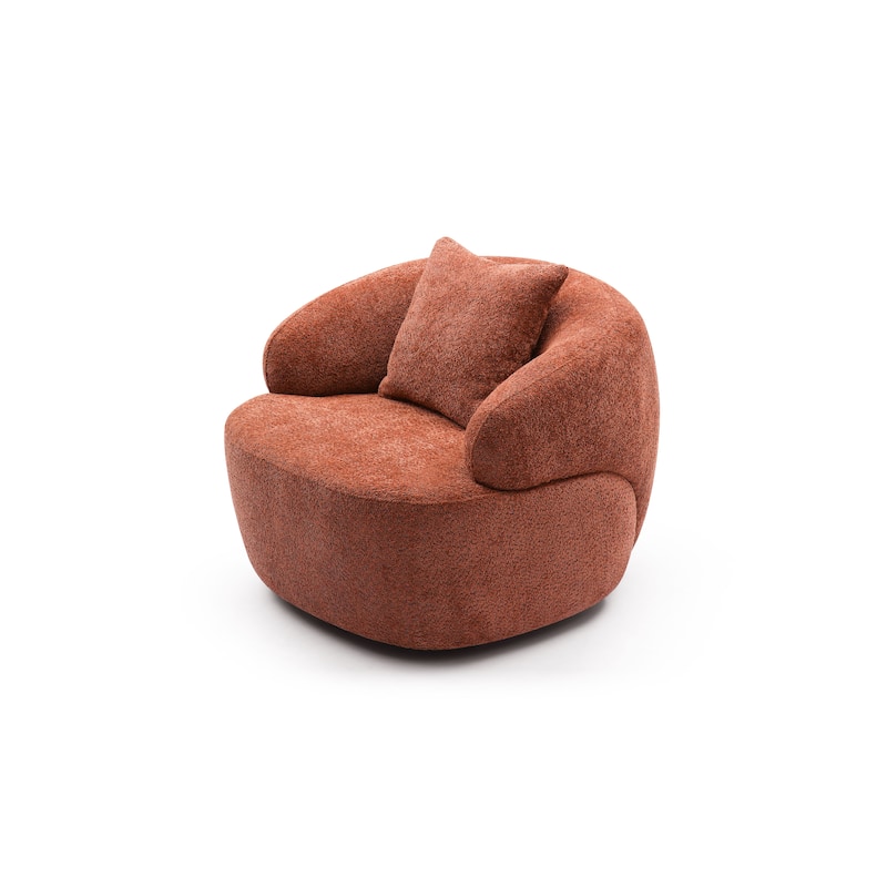 Orange Modern 34.6" Upholstered 360° Swivel Barrel Chair with Solid Wood Frame