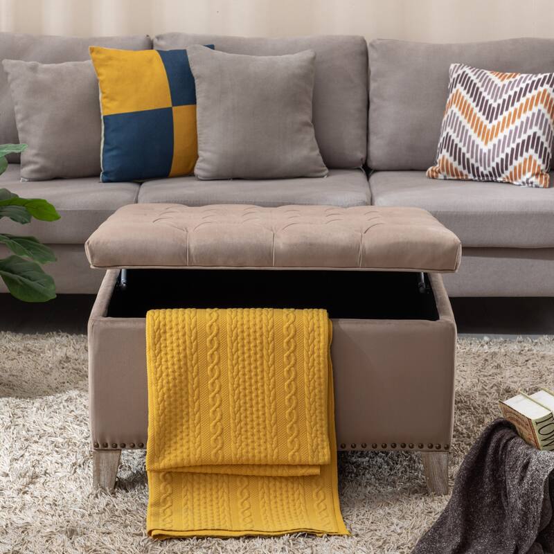 29.5" Wide Velvet Tufted Square Ottoman With Storage