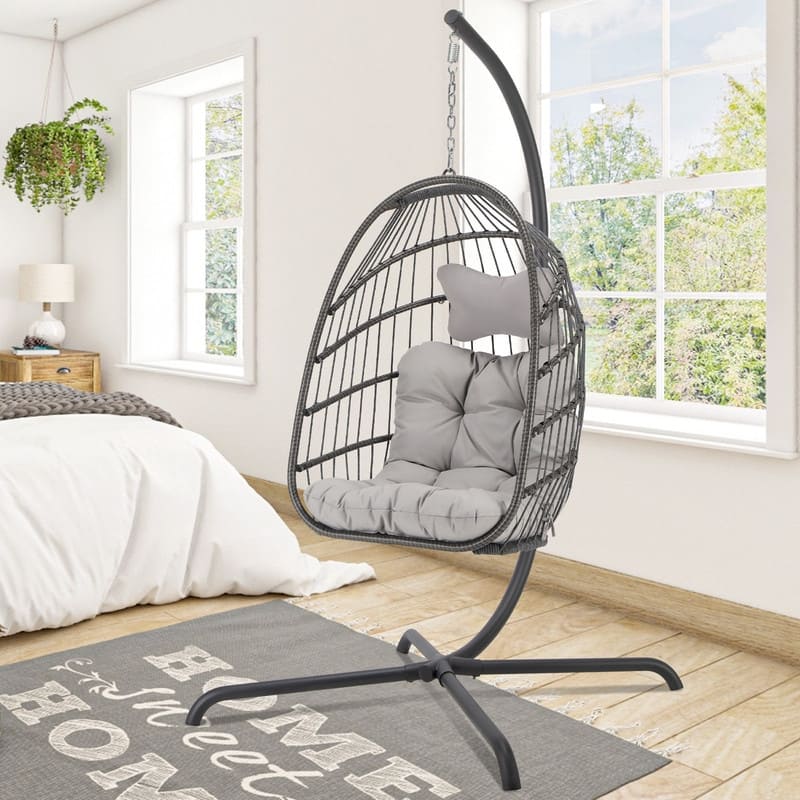 FINCATI Outdoor Oversized Luxury Hanging Egg Chair with Stand, 350 lbs Indoor Egg Swing Chair with Stand, Egg Chair Outdoor