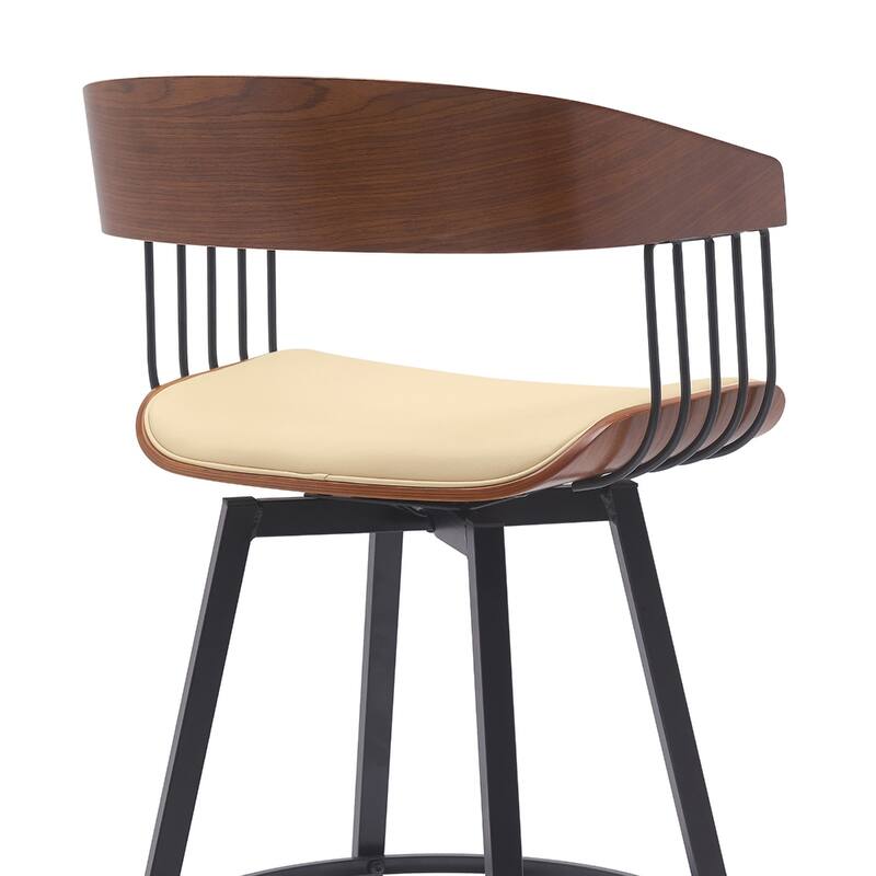 Modern Swivel Bucket Seat Bar Stool with Footrest and Armsrest Metal Frame for Kitchen Island