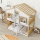 preview thumbnail 3 of 11, Natural+White Twin over Twin Size Wood House Bunk Bed with Roof , Window, Window Box, Door, Safety Guardrails and Ladder