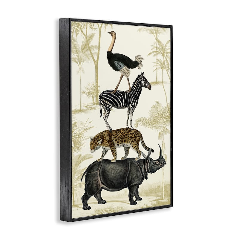 Stupell Tower of Safari Animals Framed Giclee Art Design By Victoria Barnes