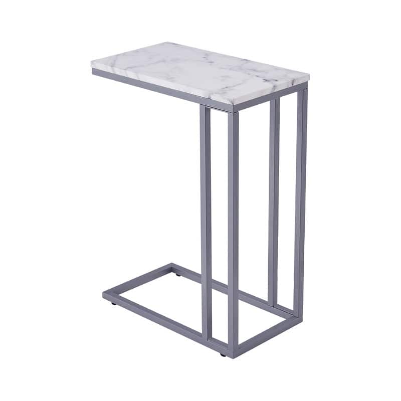 ROSEN GARDEN Faux Marble C-Shape Side End Table Metal Frame, White