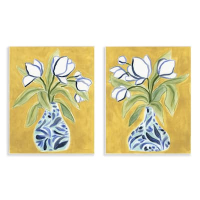 Stupell Tulip Vases on Yellow Wall Plaque Art Design By June Erica Vess (Set of 2)