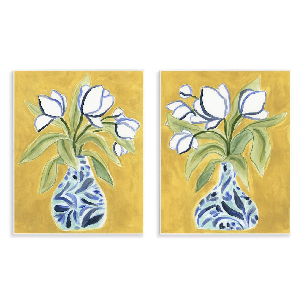 Stupell Tulip Vases on Yellow Wall Plaque Art Design By June Erica Vess (Set of 2)