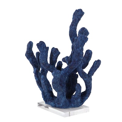 Polystone Coral Textured Porous Sculpture with Acrylic Base - Blue - Roche River Decor - 9"W x 10"L x 13"H