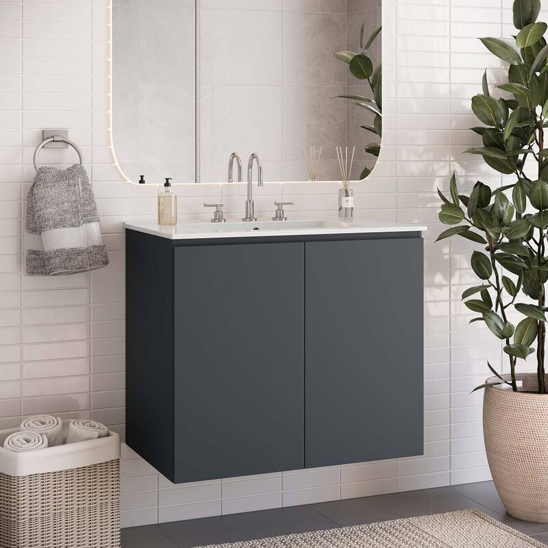 Bryn 30" Wall-Mount Bathroom Vanity - Gray White