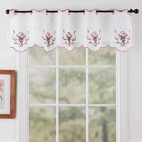 Violet Linen Seasonal Xmas Christmas Holiday Berry Pattern, Embroidered, 60" x 15", Straight, Grommet Curtain Valance
