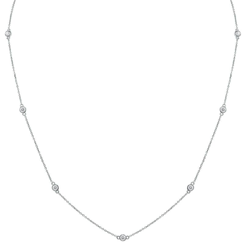 Marquee 1 1/2 Carat TW Bezel Set Diamond Station Necklace in 14K White Gold
