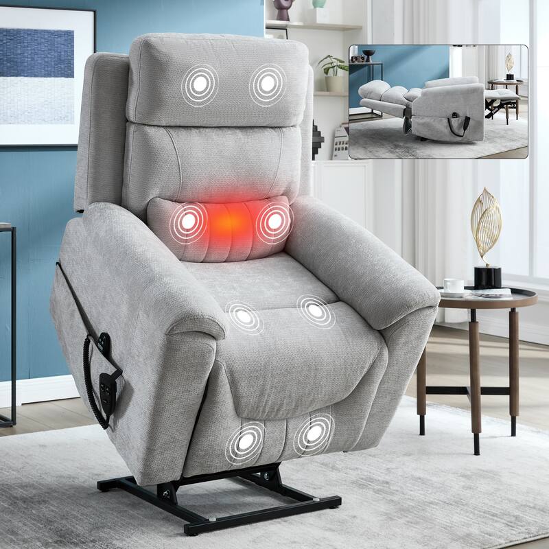 350 Lbs Leatherair Power Lift Recliner Chair,Heavy Duty Motion Mechanism With 8-Point Vibration Massage And Lumbar Heating - Cream
