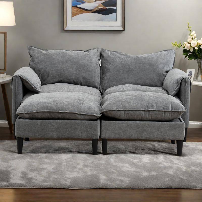 69.57" Metal Convertible U-Shaped Sofa with Storage Footstools, 3-Seater Combination Sofa - Gray