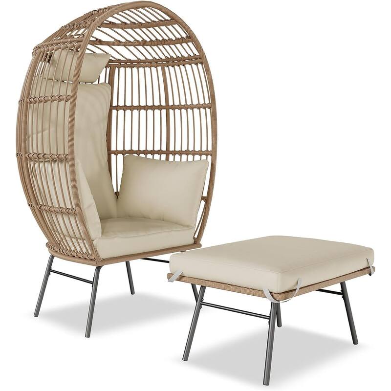 Wicker Egg Chair Set with Ottoman