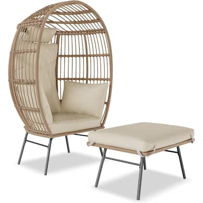 Wicker Egg Chair Set with Ottoman