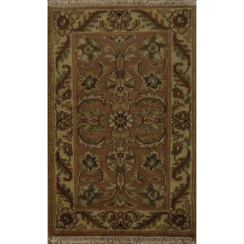 Hand Knotted Oriental 100% Wool Carpet Traditional All-Over Pink Agra Area Rug - 4' 0'' X 2' 6''