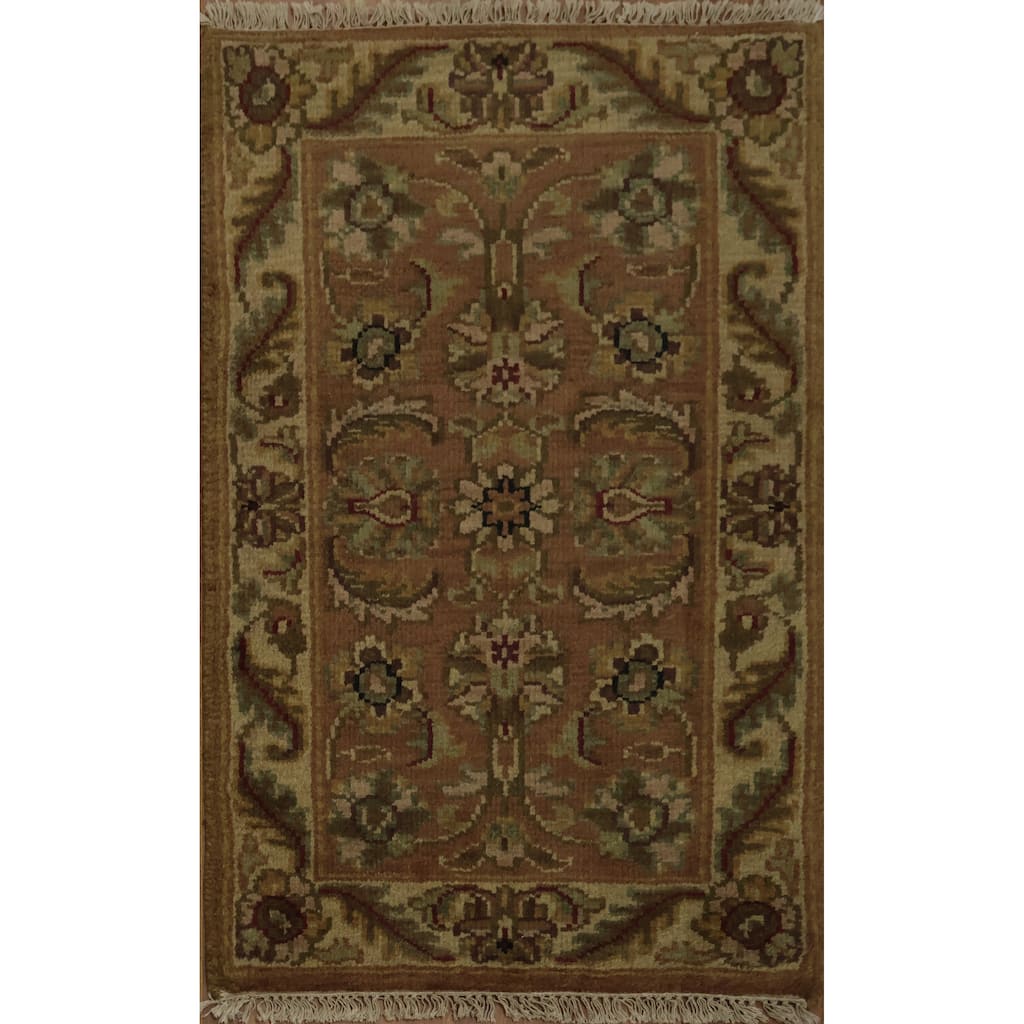 Hand Knotted Oriental 100% Wool Carpet Traditional All-Over Pink Agra Area Rug - 4' 0'' X 2' 6''