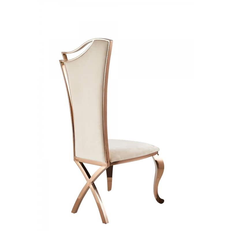 Set of 2 Tufted Beige Velvet Dining Side Chairs with Rose Gold Legs - 22” x 22” x 48”