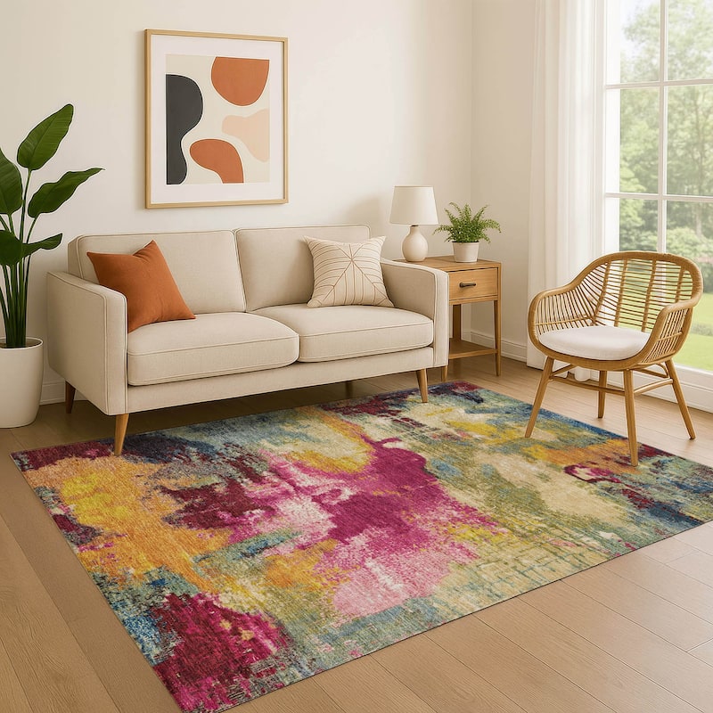 Premium Washable Super Soft Abstract Brushstrokes Mayfield Rug - Garnet - 8' x 10'