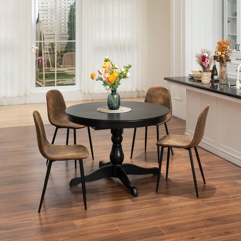Dining Chair Set of 4 Suede Fabric Side Seating with Black Metal Legs