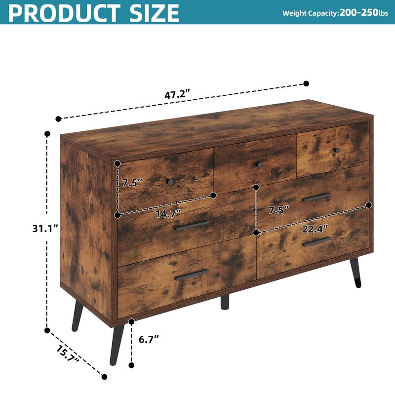 Moasis 47" W 6 Drawers Double Dresser for Bedroom, Chests of drawers