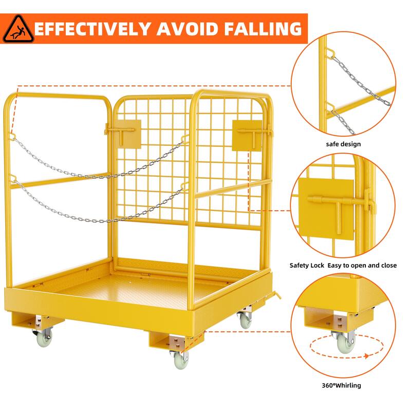 Forklift Safety Cage, 36"x36" Forklift Man Basket Foldable Forklift Work Platform with Double Chain Guardrail for Aerial Work