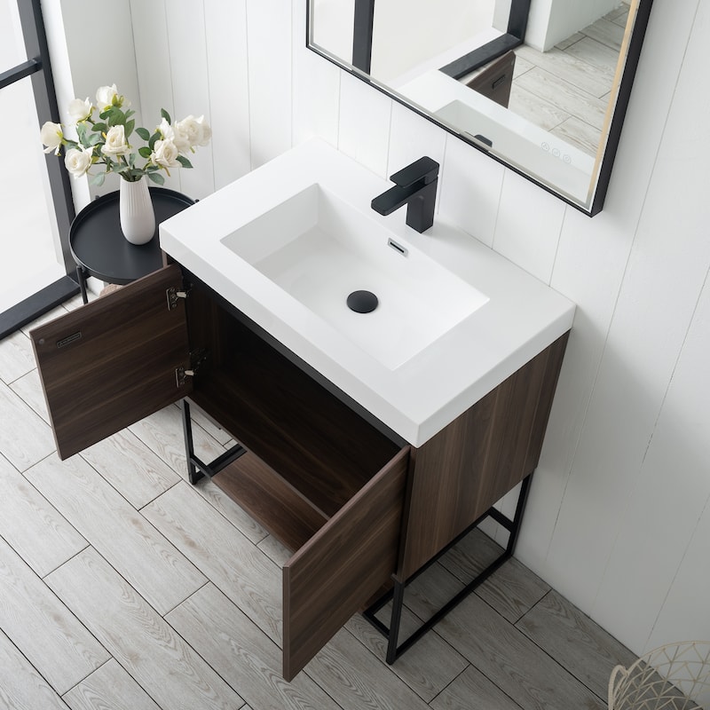Freestanding Bathroom Vanity Set with Open Shelf & Acrylic Sink