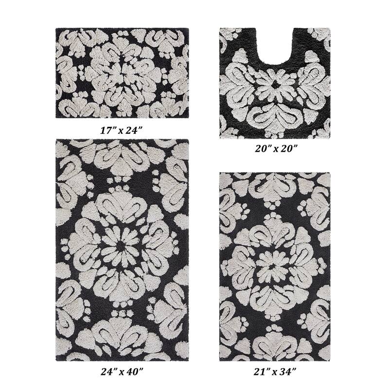 Better Trends Medallion Collection 100% Cotton 4-Pc Set Bathroom Rugs-Soft & Super Absorbent, Non-Skid Latex, Machine Washable