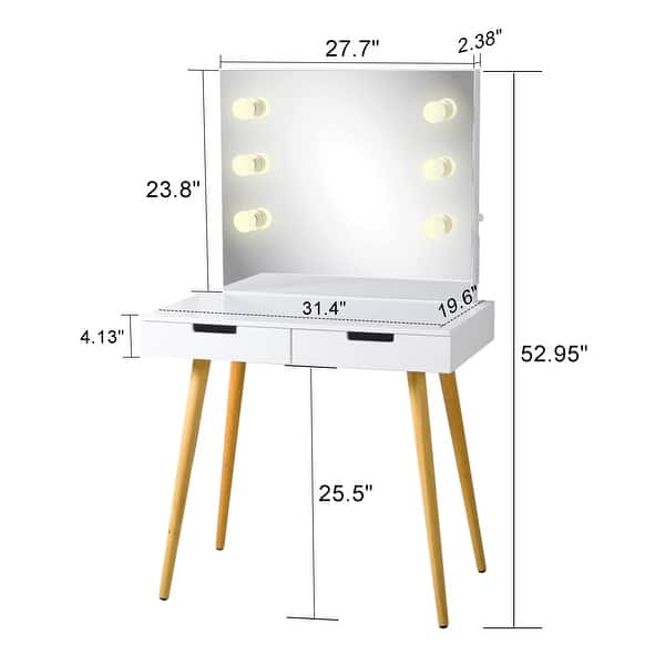 Wooden Vanity Table Makeup Dressing Desk with LED Light White Bed