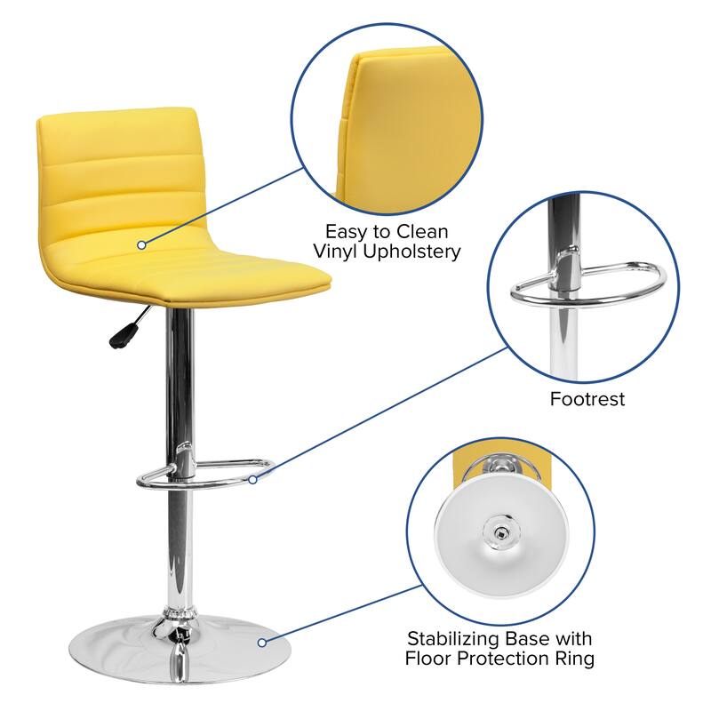 Modern Vinyl Channel Tufted Adjustable Height Barstool (Set of 2) - 16"W x 19"D x 35" - 44"H - 16"W x 19"D x 35" - 44"H