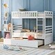preview thumbnail 1 of 25, Twin Size Solid Pinewood Bunk Beds with Safety Rail, Movable Trundle, Ladder, and Full Length Guardrails White