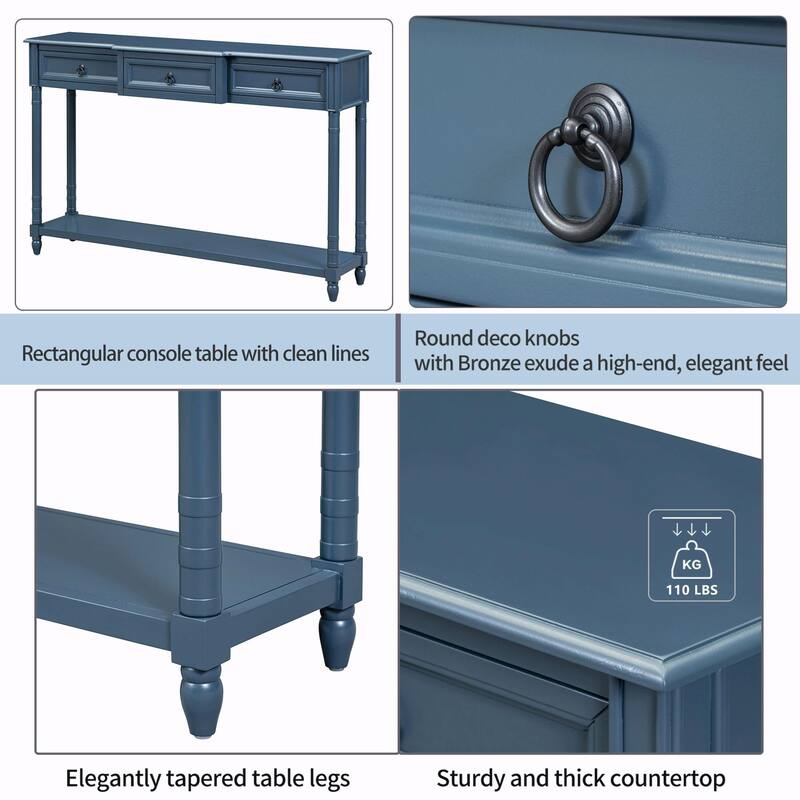 52'' Width Console Table with Drawers and Long Shelf for Entryway