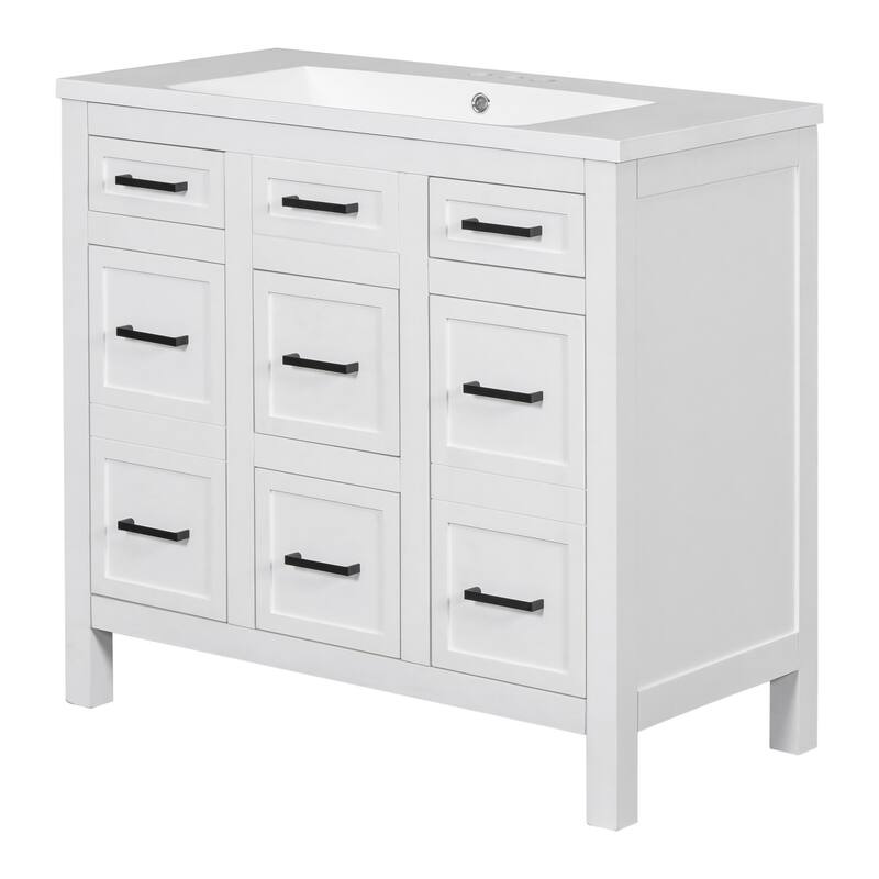 36 Inch Bathroom Vanity Cabinet with Resin Sink 4 Drawers 2 Doors
