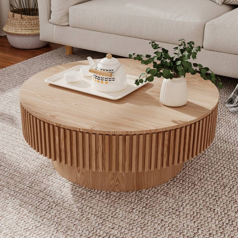 Modern 31.5" Round Coffee Table with Storage Solid Wood Veneer for Living Room and Bedroom Use
