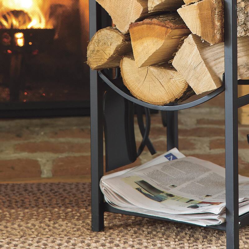 Wood Rack With Fireplace Tools - Black