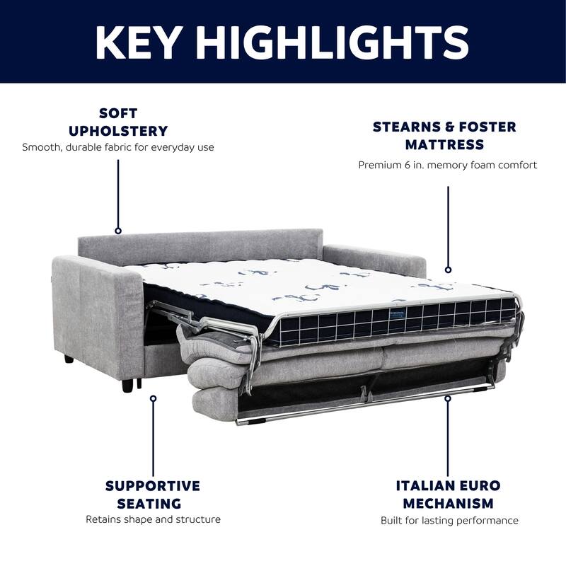 Stearns & Foster® Atillio 80 in. Queen Pull-Out Sofa Bed with 5 in. Mattress - Light Grey