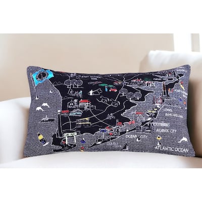 HomeRoots 25" Black Jersey Shore Nighttime Skyline Lumbar Decorative Pillow